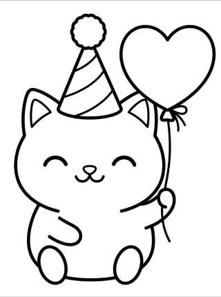 Kitten with Birthday Party Hat para colorir Desenho de Kitten with Birthday Party Hat para colorir e imprimir grátis