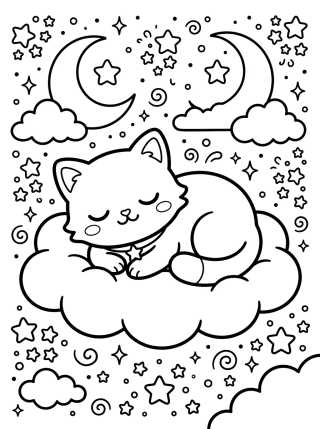 Kitten Sleeping on a Cloud para colorir Desenho de Kitten Sleeping on a Cloud para colorir e imprimir grátis