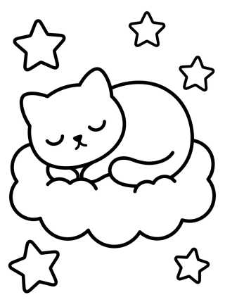 Cute Kitty Sleeping on a Cloud para colorir Desenho de Cute Kitty Sleeping on a Cloud para colorir e imprimir grátis