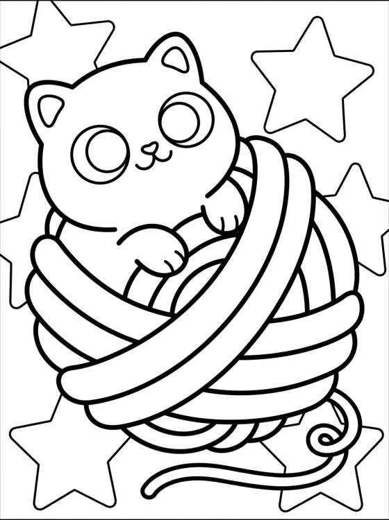 Kawaii Cat with Yarn para colorir Desenho de Kawaii Cat with Yarn para colorir e imprimir grátis
