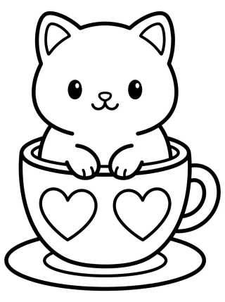 Kitten in a Teacup para colorir Desenho de Kitten in a Teacup para colorir e imprimir grátis