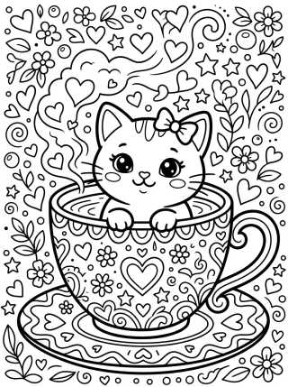 Kitten in a Teacup para colorir Desenho de Kitten in a Teacup para colorir e imprimir grátis