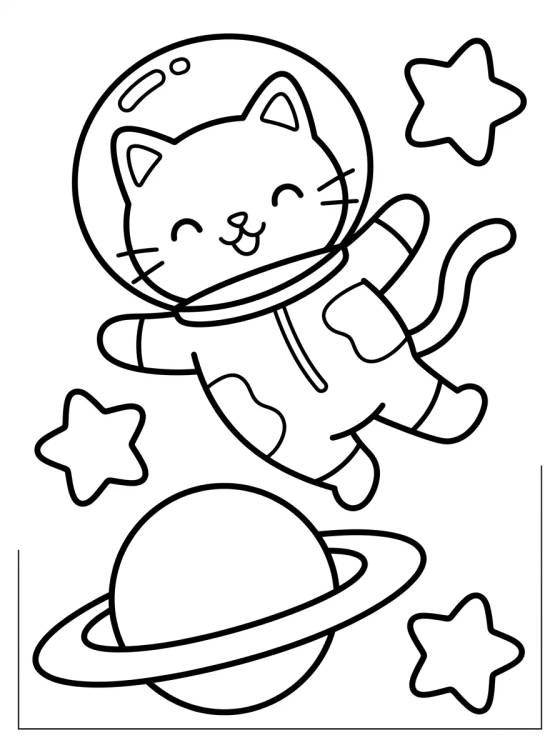 Cat Astronaut in Outer Space para colorir Desenho de Cat Astronaut in Outer Space para colorir e imprimir grátis