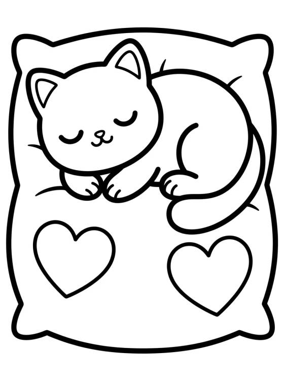 Cat Sleeping on a Pillow para colorir Desenho de Cat Sleeping on a Pillow para colorir e imprimir grátis