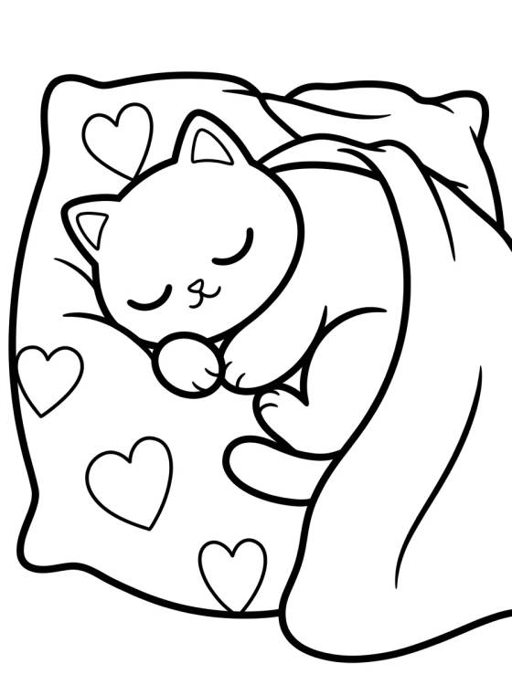 Sleepy Cat on a Pillow para colorir Desenho de Sleepy Cat on a Pillow para colorir e imprimir grátis
