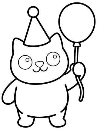 Cute Cat at a Birthday Party para colorir Desenho de Cute Cat at a Birthday Party para colorir e imprimir grátis