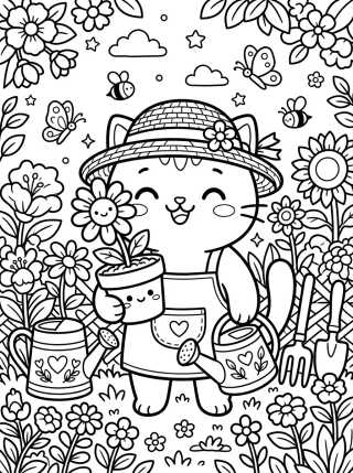 Gardener Cat with Flower para colorir Desenho de Gardener Cat with Flower para colorir e imprimir grátis