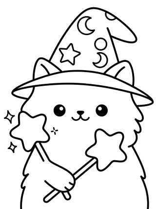 Wizard Cat with Starry Hat para colorir Desenho de Wizard Cat with Starry Hat para colorir e imprimir grátis