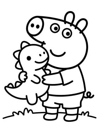 George Pig Hugging His Dinosaur para colorir Desenho de George Pig Hugging His Dinosaur para colorir e imprimir grátis