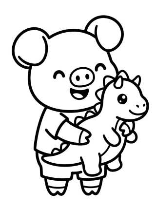 George Pig with His Dinosaur para colorir Desenho de George Pig with His Dinosaur para colorir e imprimir grátis