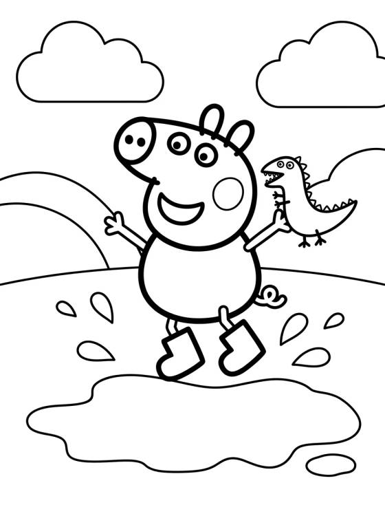 George Pig Jumping in Muddy Puddles para colorir Desenho de George Pig Jumping in Muddy Puddles para colorir e imprimir grátis