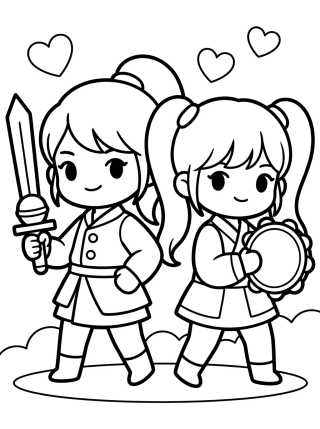 K-Pop Warrior Duo United in Action para colorir Desenho de K-Pop Warrior Duo United in Action para colorir e imprimir grátis