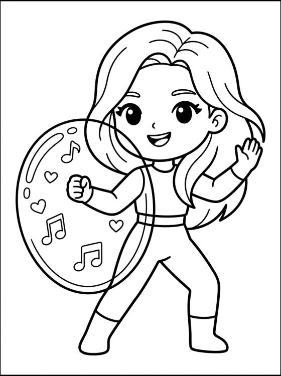 K-Pop Warrior with Magical Sound Shield para colorir Desenho de K-Pop Warrior with Magical Sound Shield para colorir e imprimir grátis