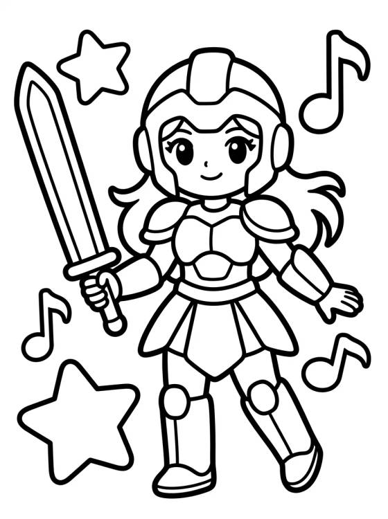 K-Pop Warrior Dancing with Light Sword para colorir Desenho de K-Pop Warrior Dancing with Light Sword para colorir e imprimir grátis