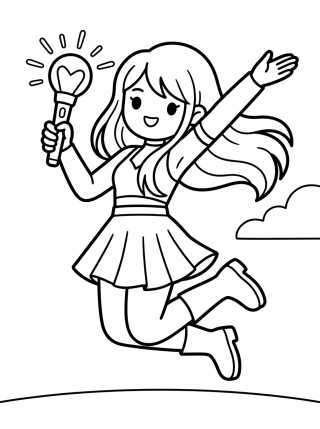 Jumping K-Pop Warrior with Light Stick para colorir Desenho de Jumping K-Pop Warrior with Light Stick para colorir e imprimir grátis