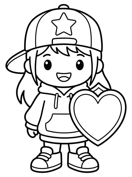 Cute K-Pop Rapper Warrior with Heart Shield para colorir Desenho de Cute K-Pop Rapper Warrior with Heart Shield para colorir e imprimir grátis