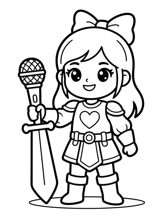 K-Pop Warrior Leader with Sword Microphone para colorir Desenho de K-Pop Warrior Leader with Sword Microphone para colorir e imprimir grátis