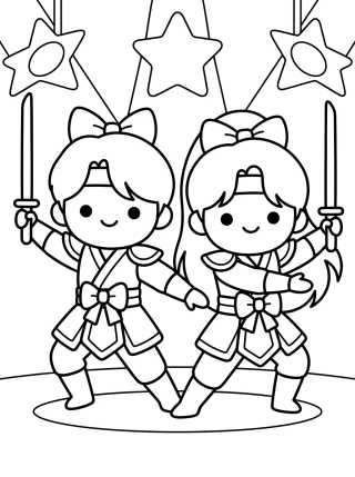 K-Pop Warrior Duo Dancing para colorir Desenho de K-Pop Warrior Duo Dancing para colorir e imprimir grátis