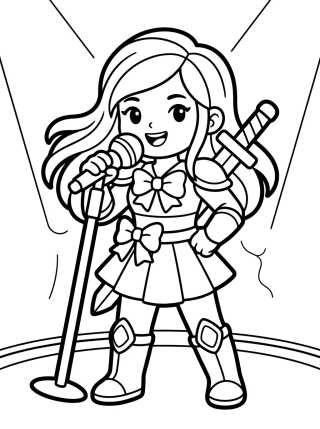 K-Pop Warrior Singing with Microphone para colorir Desenho de K-Pop Warrior Singing with Microphone para colorir e imprimir grátis