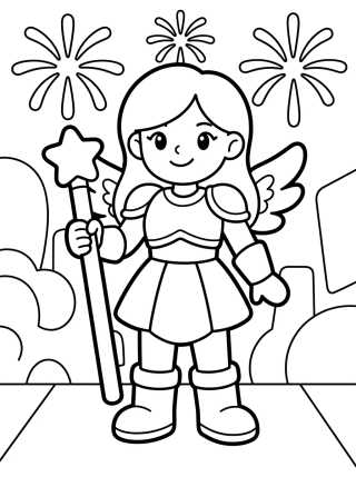 K-Pop Warrior with Magic Wings para colorir Desenho de K-Pop Warrior with Magic Wings para colorir e imprimir grátis