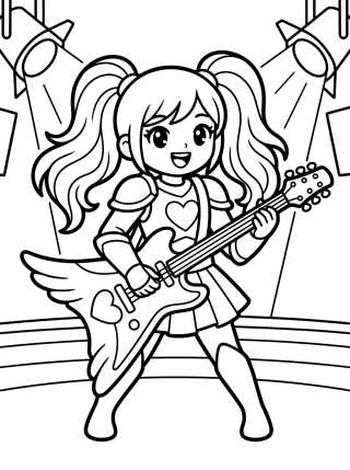K-Pop Warrior Guitarist on Stage para colorir Desenho de K-Pop Warrior Guitarist on Stage para colorir e imprimir grátis