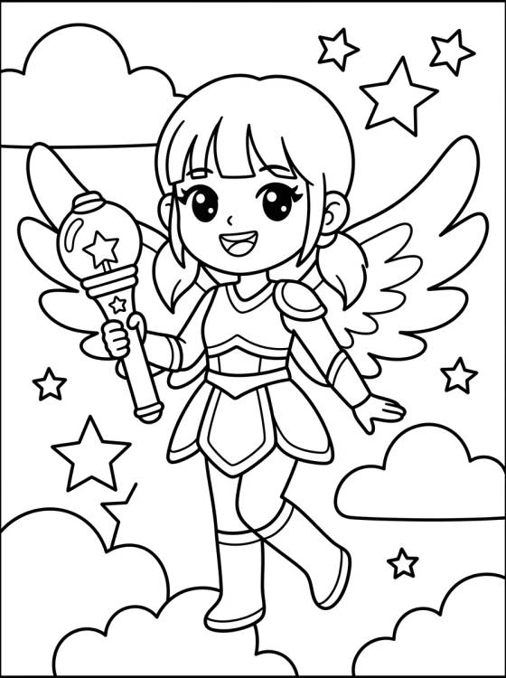 K-Pop Warrior with Wings of Light para colorir Desenho de K-Pop Warrior with Wings of Light para colorir e imprimir grátis