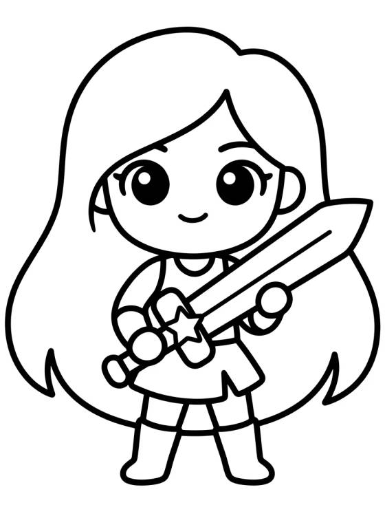 Kawaii K-Pop Swordswoman Warrior para colorir Desenho de Kawaii K-Pop Swordswoman Warrior para colorir e imprimir grátis