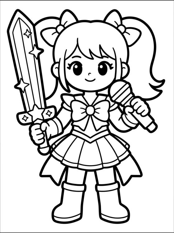 K-Pop Warrior Singer with Magic Sword para colorir Desenho de K-Pop Warrior Singer with Magic Sword para colorir e imprimir grátis