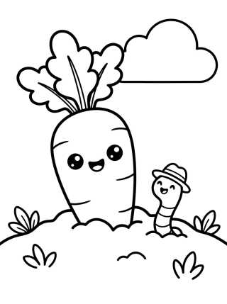 Cute Garden Carrot para colorir Desenho de Cute Garden Carrot para colorir e imprimir grátis