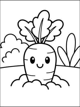 Cute Garden Carrot para colorir Desenho de Cute Garden Carrot para colorir e imprimir grátis