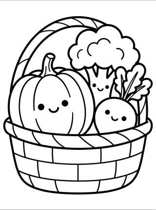 Happy Vegetable Basket para colorir Desenho de Happy Vegetable Basket para colorir e imprimir grátis