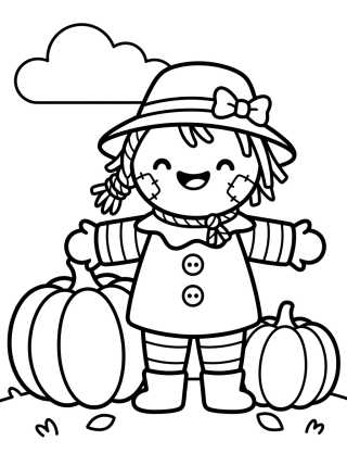 Kawaii Scarecrow in the Vegetable Patch para colorir Desenho de Kawaii Scarecrow in the Vegetable Patch para colorir e imprimir grátis