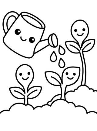 Friendly Watering Can in the Garden para colorir Desenho de Friendly Watering Can in the Garden para colorir e imprimir grátis