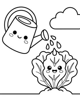 Cute Watering Can and Lettuce Patch para colorir Desenho de Cute Watering Can and Lettuce Patch para colorir e imprimir grátis