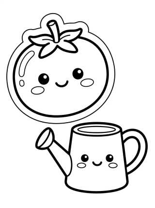 Cute Tomato in a Watering Can para colorir Desenho de Cute Tomato in a Watering Can para colorir e imprimir grátis