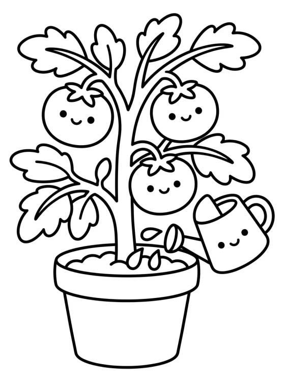 Happy Tomato Plant para colorir Desenho de Happy Tomato Plant para colorir e imprimir grátis