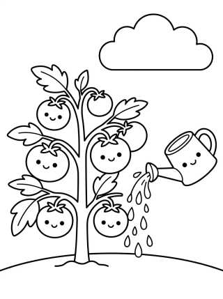 Happy Tomato Plant in the Garden para colorir Desenho de Happy Tomato Plant in the Garden para colorir e imprimir grátis