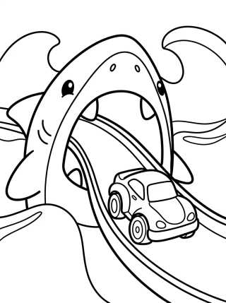 Shark Attack on the Hot Wheels Track para colorir Desenho de Shark Attack on the Hot Wheels Track para colorir e imprimir grátis