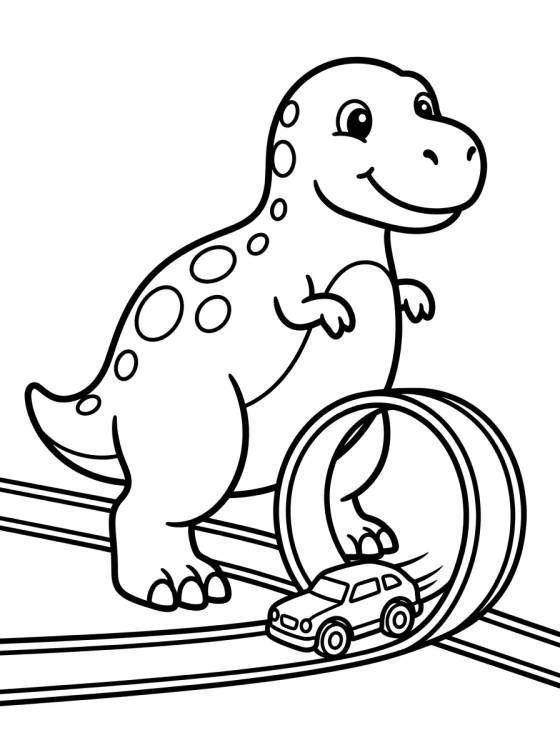Dino Attack on Hot Wheels Track para colorir Desenho de Dino Attack on Hot Wheels Track para colorir e imprimir grátis