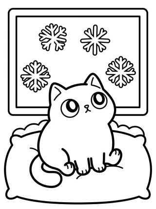 Kitten Watching the Snowfall para colorir Desenho de Kitten Watching the Snowfall para colorir e imprimir grátis