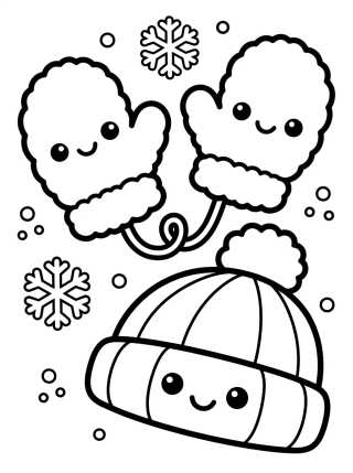 Cute Winter Gloves and Beanie para colorir Desenho de Cute Winter Gloves and Beanie para colorir e imprimir grátis