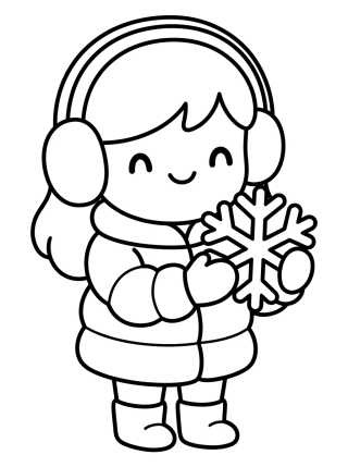 Little Girl in a Winter Coat Playing in the Snow para colorir Desenho de Little Girl in a Winter Coat Playing in the Snow para colorir e imprimir grátis