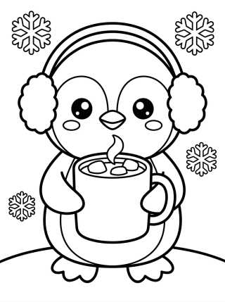 Penguin with Hot Cocoa para colorir Desenho de Penguin with Hot Cocoa para colorir e imprimir grátis