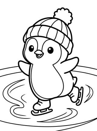 Kawaii Penguin in a Beanie on Ice para colorir Desenho de Kawaii Penguin in a Beanie on Ice para colorir e imprimir grátis