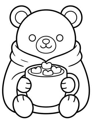 Cozy Bear with Hot Chocolate para colorir Desenho de Cozy Bear with Hot Chocolate para colorir e imprimir grátis