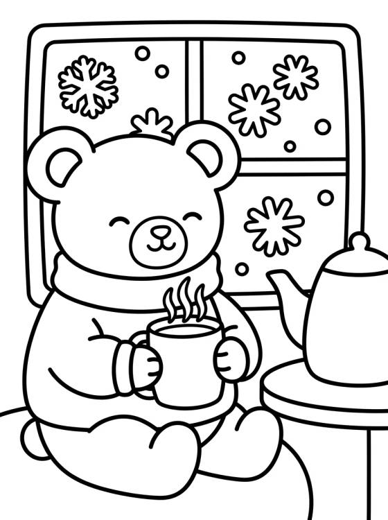 Cute Teddy Bear Drinking Hot Tea para colorir Desenho de Cute Teddy Bear Drinking Hot Tea para colorir e imprimir grátis