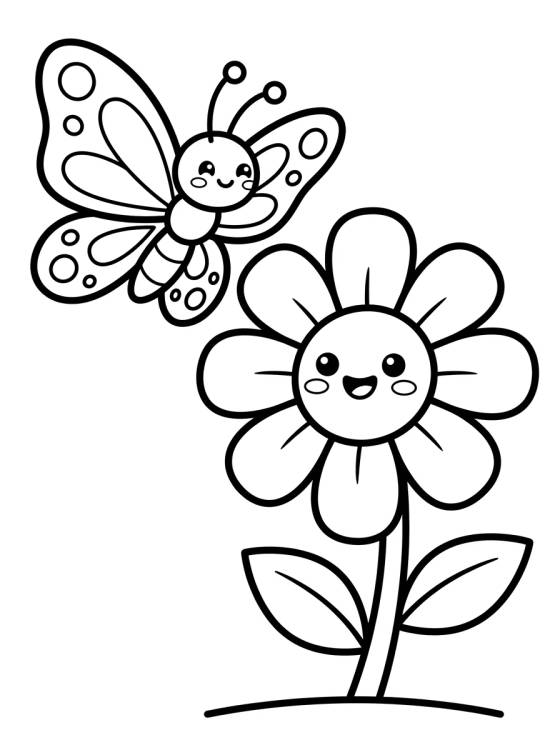 Butterfly and Happy Daisy para colorir Desenho de Butterfly and Happy Daisy para colorir e imprimir grátis