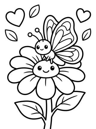 Butterfly on a Cute Daisy para colorir Desenho de Butterfly on a Cute Daisy para colorir e imprimir grátis