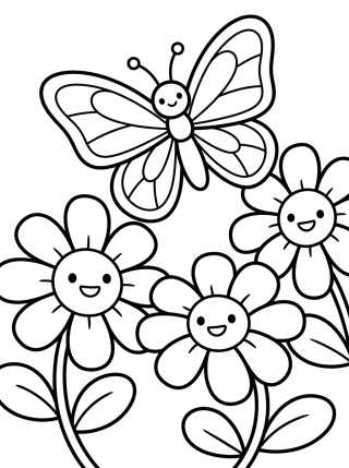 Butterfly in a Daisy Garden para colorir Desenho de Butterfly in a Daisy Garden para colorir e imprimir grátis