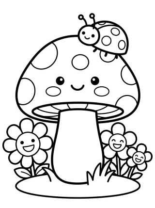 Kawaii Mushroom and Flowers para colorir Desenho de Kawaii Mushroom and Flowers para colorir e imprimir grátis